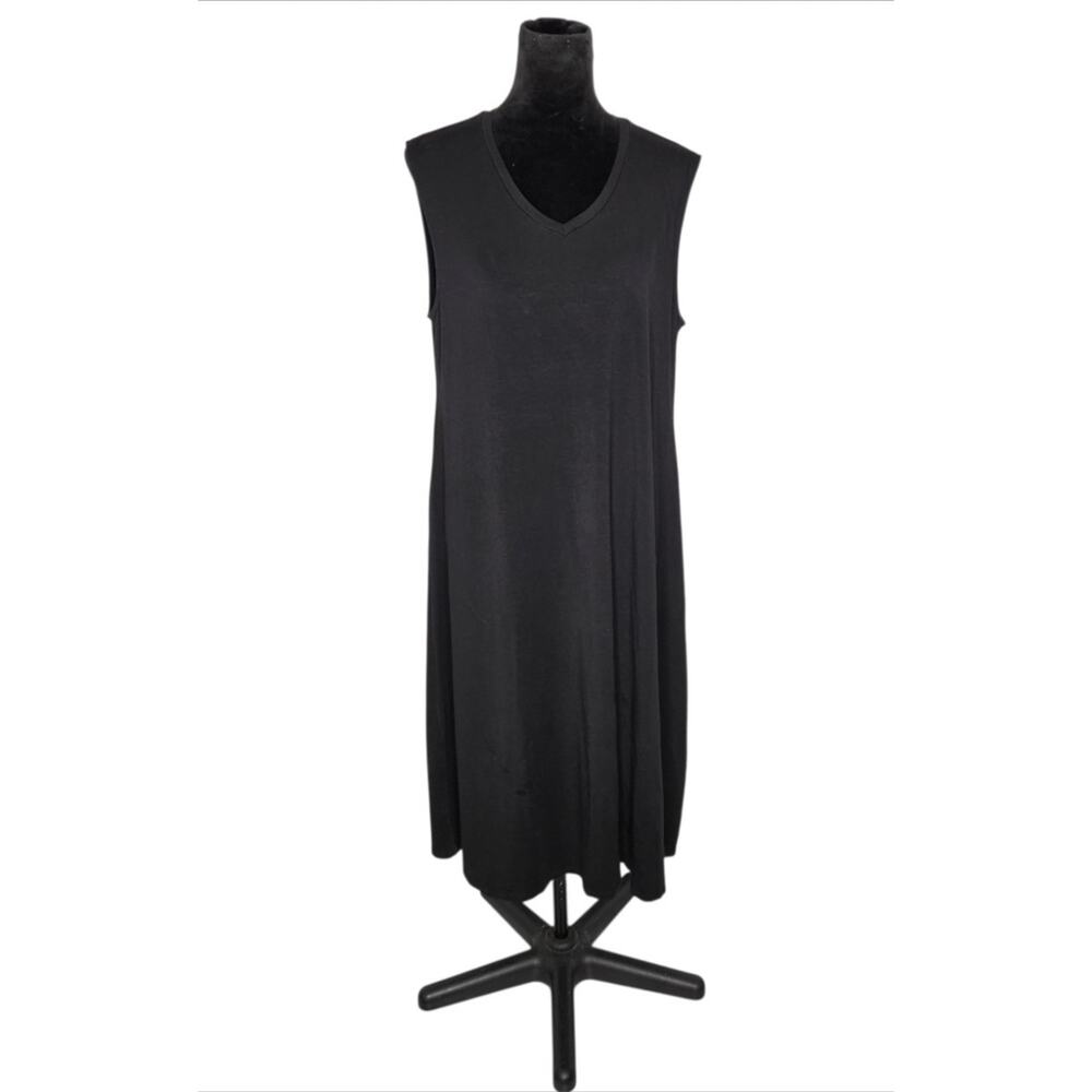 Eileen Fisher Stretch Jersey Knit V Neck Tank Midi Dress Tencel Quiet Luxury L - Picture 2 of 8